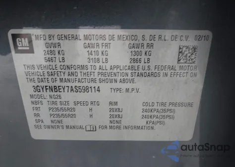 2010 Cadillac Srx Performance Collection z USA, uszkodzony, nr VIN 3GYFNBEY7AS598114